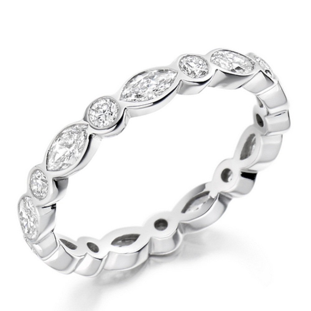 Platinum Marquise & Round Diamond Bezel Set Full Eternity Ring