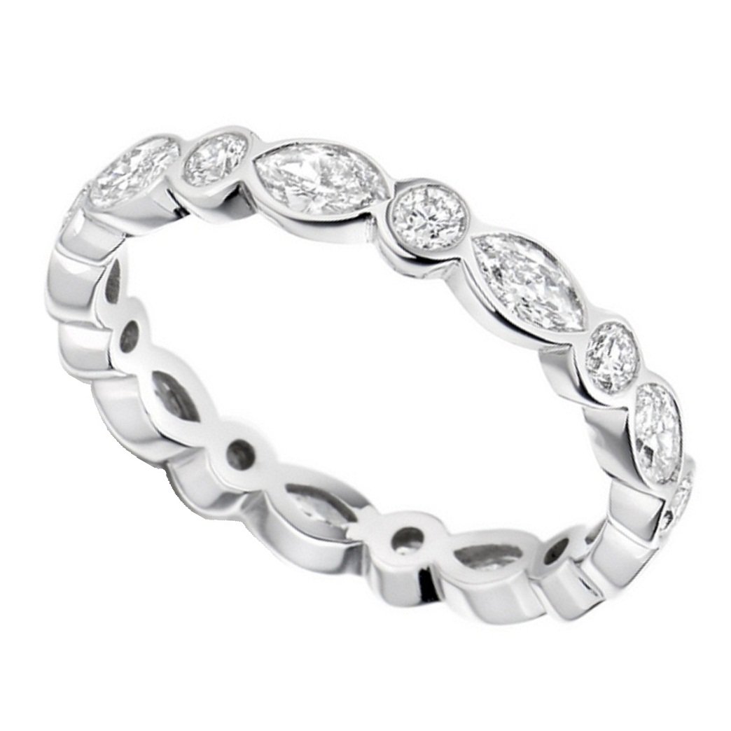 Platinum Marquise & Round Diamond Bezel Set Full Eternity Ring