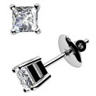 1.00 ct Princess Diamond Screw Back Stud Earrings 18k White Gold