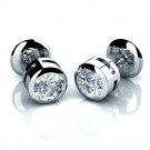0.35 ct F-G/VS Bezel Set Round Diamond Screw Back Stud Earrings 18K White Gold