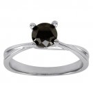 Brand New Twisted Black Diamond Solitaire Ring in 9k White Gold.