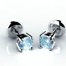 (0.50ct Round Aquamarine Stud Earrings, Sterling Silver