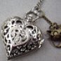 Beautiful Heart Pocket Watch LOVE Necklace - Antique,with a kitty cat