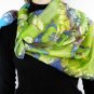 Hand painted Womens silk scarf kerchief Green Butterflies FREE SHIPPING