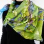 Hand painted Womens silk scarf kerchief Green Butterflies FREE SHIPPING