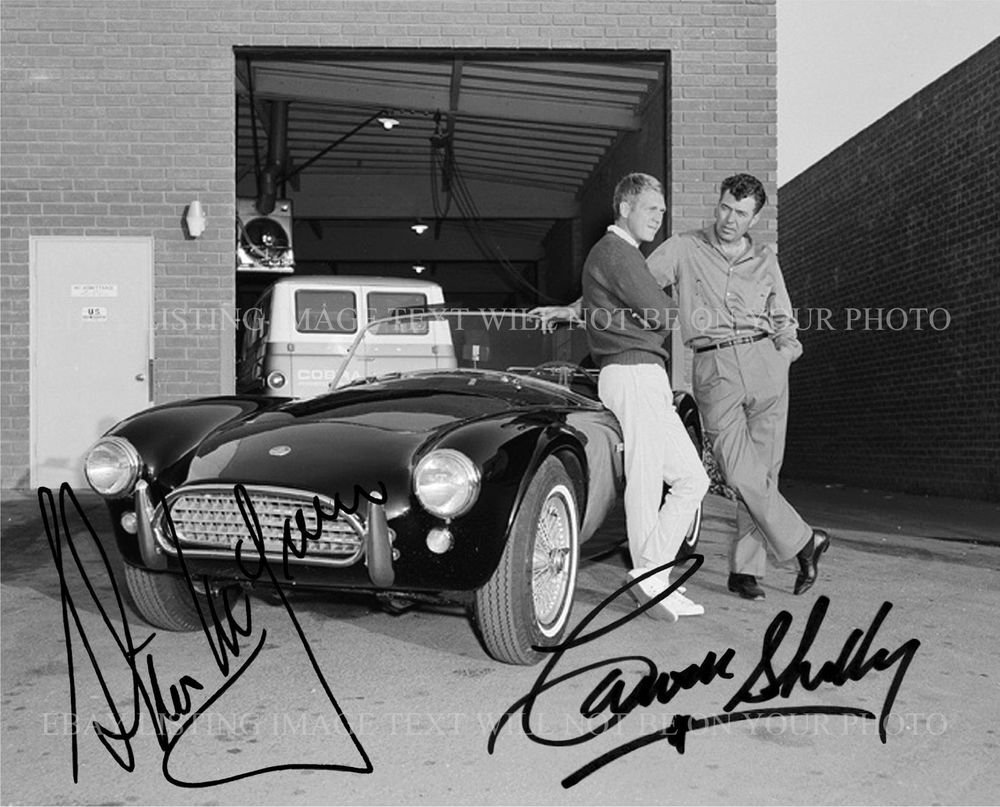 CARROLL SHELBY AND STEVE MCQUEEN AUTOGRAPHED 8x10 RP MUSTANG COBRA PHOTO