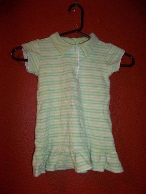Kid Connection Polo Type Dress Green Striped with Ruffle Size 3T