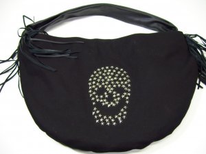 NWT City Streets Black Tote Purse Hobo Handbag w/ SKULL