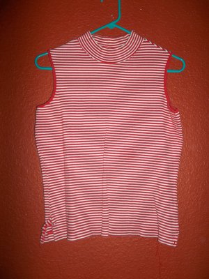 White Stag Ladies Red Striped Mock Turtle Neck Size M