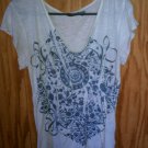 Apt 9 Off White Blouse with Grey Graphics Size L