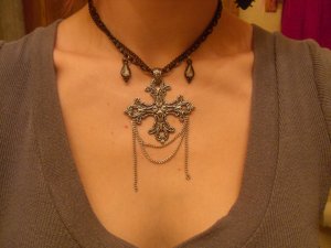 Gothic Silver Cross Dangle Choker on Black Chain