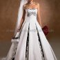 A-line Strapless White Satin Silver Embroidery Wedding Dress Classic Bridal Gown Free Petticoat