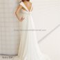A-line Cap Sleeves White Chiffon Wedding Dress V-neckEmpier Waist Beaded Beach Bridal Gown