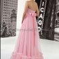 A-line Strpless Pink Satin Tulle Empire Waist Wedding Dress Beaded Ruched Bow Bridal Gown
