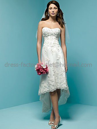 A-line Strapless White Chiffon Short Wedding Dress Lace High Front Low ...