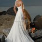 A-line Flowers One Shoulder White Chiffon Wedding Pleated Empire Waist Beach Bridal Gown