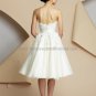 A-line Strapless White Organza Short Wedding Dress Applique Lace Knee Length Bridal Gown & Corset