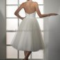 A-line Strapless White Voile Tulle Short Wedding Dress Knee Length Bridal Gown & Handmade FlowerS