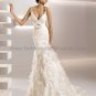 2012 Thin Straps White Organza Wedding Dress Cascading Ruffles Mermaid V-neck Bridal Ball Gown