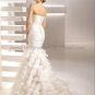 2012 Thin Straps White Organza Wedding Dress Cascading Ruffles Mermaid V-neck Bridal Ball Gown