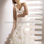 2012 Thin Straps White Organza Wedding Dress Cascading Ruffles Mermaid V-neck Bridal Ball Gown