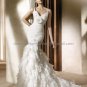 2012 Thin Straps White Organza Wedding Dress Cascading Ruffles Mermaid V-neck Bridal Ball Gown