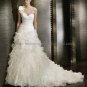 2012 A-line One Shoulder White Organza Wedding Dress Draped Tassels Bridal Ball Gown