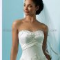 A-line Strapless White Organza Satin Edge Wedding Dress Embroidery Bridal Ball Gown