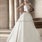 A-line Strapless White Satin Wedding Dress Sz 6 10 12 14 8 Alencon Lace Jacket Bridal Ball Gown