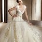 A-line Cap Sleeves White Organza Applique Wedding Dress Sz 6 10 12 14 8 Bridal Ball Gown