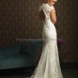 Custom Short Sleeves White Ivory Alencon Lace Wedding Dress V-neck Hollow Back Mermaid Bridal Gown