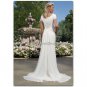 Custom Short Sleeves White / Ivory Lace Wedding Dress V-neck Sheath Bridal Gown Chiffon Train