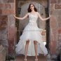 2012 A-line Strapless White Organza Wedding Dress Pleated Tiered High Front Low Back Bridal Gown