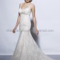 A-line Sleeveless V-neck White Ivory Lace Wedding Dress Jeweled Bridal Gown