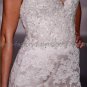 A-line One Shoulder Champagne Ivory Alencon Lace Wedding Dress Applique Bridal Gown