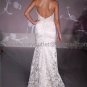 A-line One Shoulder Champagne Ivory Alencon Lace Wedding Dress Applique Bridal Gown