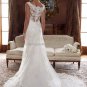 A-line Sleeveless Boat-neck White Ivory Lace Wedding Dress Beaded Bridal Gown