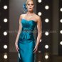 Sheath Strapless Blue Satin Knee Length Mother of the Bride Dress Short Evening Dress Free Jacket