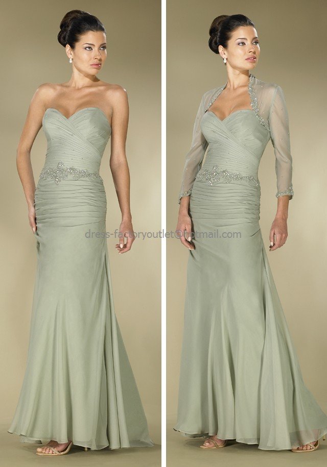 A line Sage Green Mother Of The Bride Dress Pleated Long Evening Dress Free 3 4 Sleeves Jacket