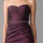 A-line Strapless Short Evening Dress Cocktail Dress Stock Knee Length Plum Taffeta Bridesmaid Dress