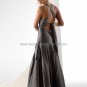 Halter Evening Dress Prom Dress Long Silver Gry Taffeta Cross Back Straps Bridesmaid Dress