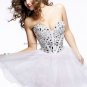 Blue Black Red Organza Strapless Sweetheart Evening Dress Short Prom Dress Beaded Party Dress