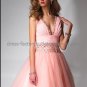Pink Organza Deep Vneckline Evening Dress Short Prom Dress Beaded Party Dress