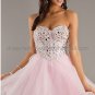 Blue Champagne Organza Strapless Sweetheart Evening Dress Short Prom Dress Beaded Party Dress