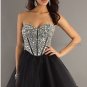Blue Champagne Organza Strapless Sweetheart Evening Dress Short Prom Dress Beaded Party Dress