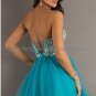 Blue Champagne Organza Strapless Sweetheart Evening Dress Short Prom Dress Beaded Party Dress