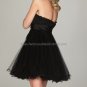 Black Red Strapless Evening Dress Short Prom Dress Beaded Tiered Party Dress