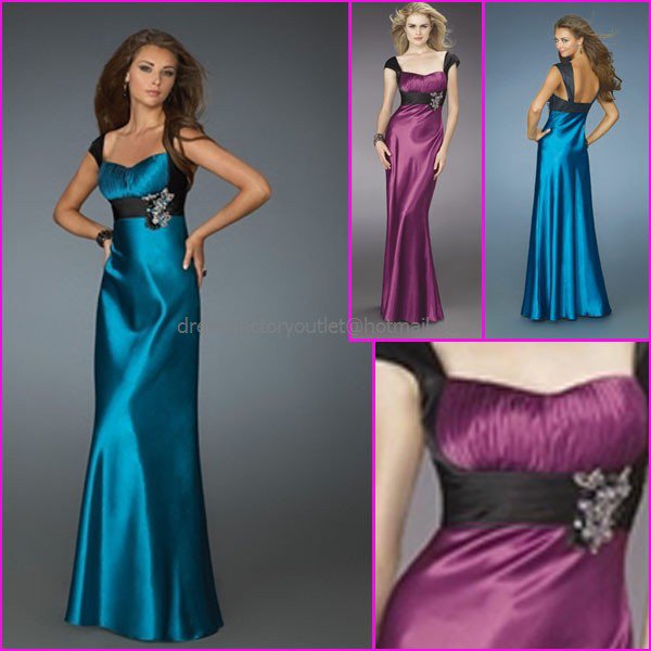 Cap Sleeves Purple Blue Evening Dress Long Prom Dress Gown Pleated ...