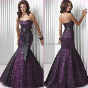 Black Lace Purple Satin Evening Dress Long Prom Dress Mermaid Evening ...