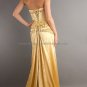 Gold Red SATIN Evening Dress Long Prom Dress Front Slit Bridal Mermaid Strapless Beaded Party Dress
